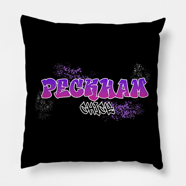 Peckham Chick I Graffiti Design I Neon Colors I Purple Pillow by EverYouNique