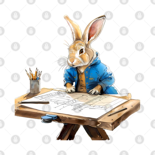 Architect Peter rabbit at drafting table by VelvetEasel