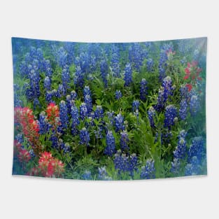 Pretty BlueBonnets - Blue and Red Hill Country Flowers - Spring Botanical Florals Tapestry