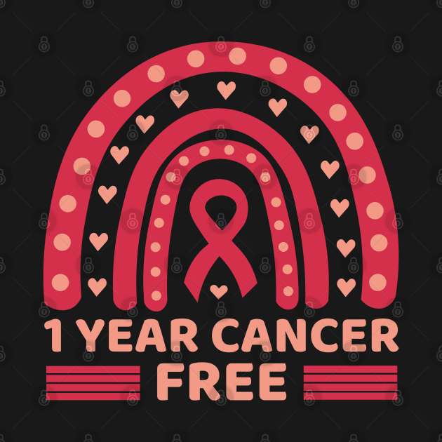 1 Year Cancer Free Cute Pink Breast Cancer Rainbow by Illustradise