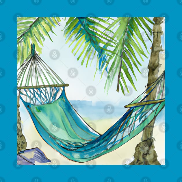 Tropical Beach Hammock Watercolor by KayBee Gift Shop