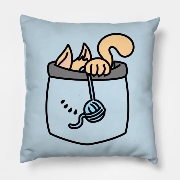 Cat in Pocket PLAYING Pillow by rocksandcolors