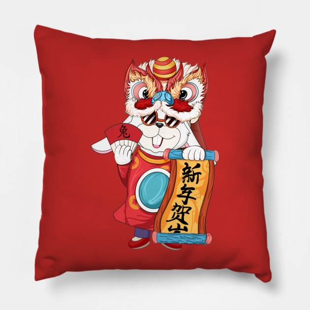 Chinese New Year Lion Dance Zodiac 2023 New Year Eve Pillow by Gendon Design