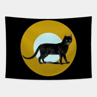 Halloween Black Cat, Signs and Symbols - Ochre and Pale Blue Tapestry