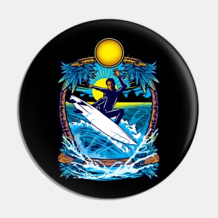 Summer Tropical Surfing Ocean Pin