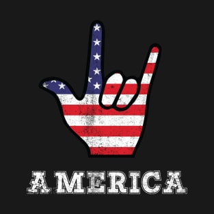 America Rock Sign 4th of July Vintage American Flag Retro USA T-Shirt T-Shirt