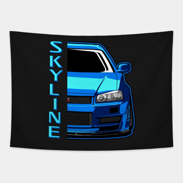 skyline r34 gtr godzilla jdm japan paul walker fast and furious Tapestry by ASAKDESIGNS