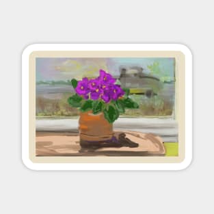 African Violet and view from window. Magnet