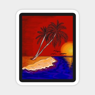 Palm and the Beach Retro Magnet