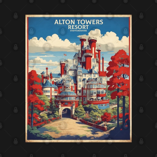 Alton Towers Resort Staffordshire United Kingdom Vintage Travel Tourism Poster by TravelersGems