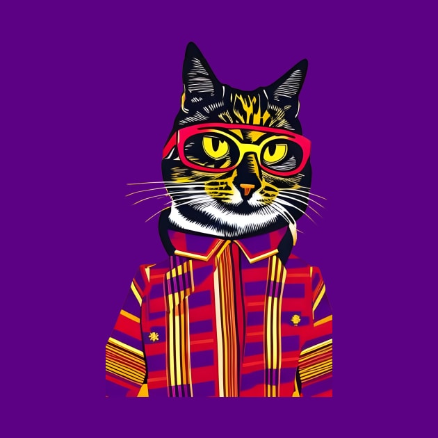 Colorful Hipster Cat by Liesl Weppen