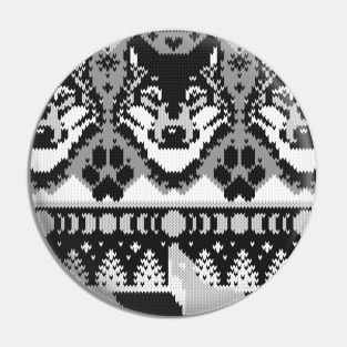 Fair isle knitting grey wolf // pattern // black and white wolves moons and pine trees Pin