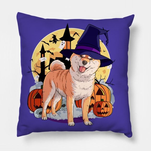 Shiba Inu Scary Dog Halloween Witch Pumpkin Pillow by Noseking