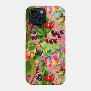 Exotic tropical floral leaves and fruits, botanical pattern, tropical plants, Blush rose pink fruit pattern over a Phone Case