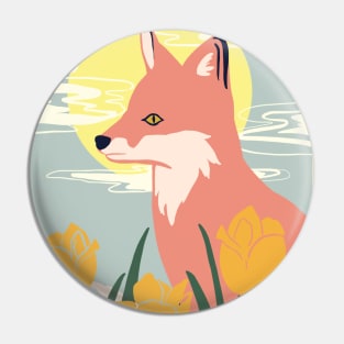 Day Fox and Flowers Pin