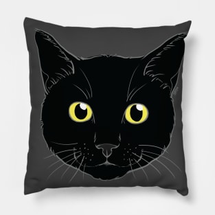 Black Cat Face Yellow Eyes Pillow