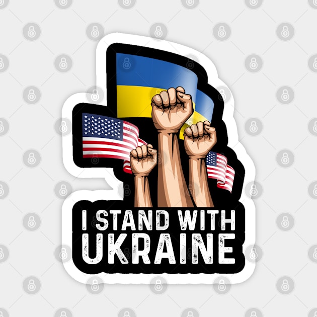 I Stand With Ukraine USA and Ukraine Flags Holding Hands Magnet by BramCrye