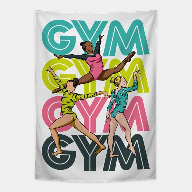 Retro GYM Gymnastics Girl Cartoon Gymnast Tapestry by SLAG_Creative