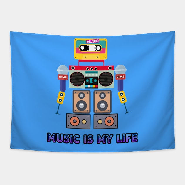 Music is my life,love music, robot Tapestry by zzzozzo