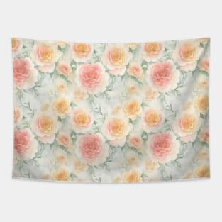 Amazing  Watercolor Pink and Yellow Roses Flower Art Tapestry