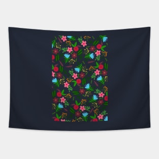 Red, pink, blue and maroon flower pattern with white background Tapestry