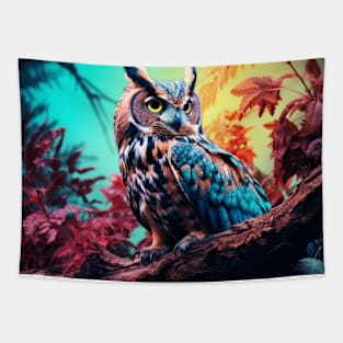 Owl Animal Bird Wildlife Wilderness Colorful Realistic Illustration Tapestry