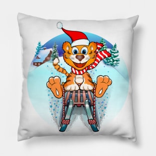 Tiger 2022 /Happy New Year / Merry Christmas / Year of The Tiger /Sledding Tiger Pillow