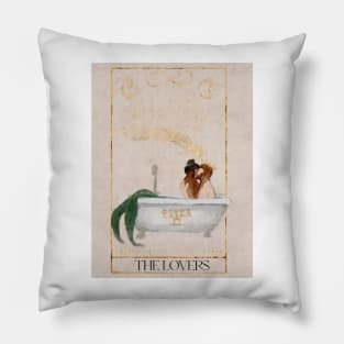 The Lovers Tarot Card Watercolor Sailor & the Siren Mermaid and her Sailor in bathtub Pillow