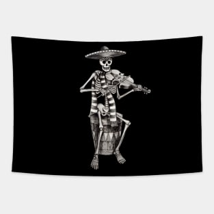 Sugar skull playing violin celebration day of the dead. Tapestry