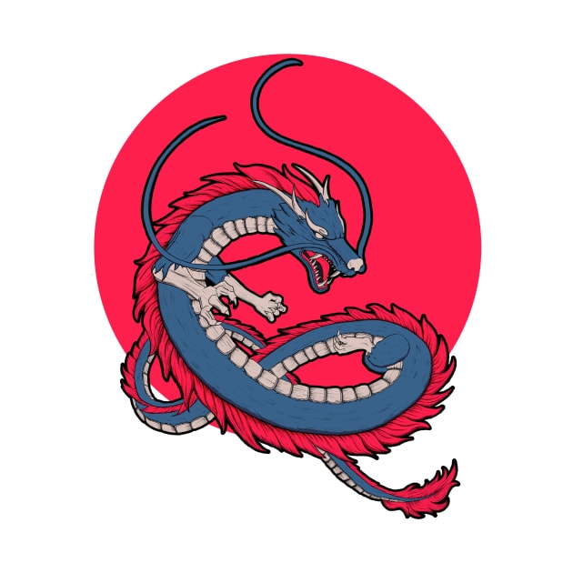 asian japanese dragon with red circle in background by Jan_Igy