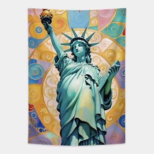 Gustav Klimt's Liberty's Brilliance: Inspired Statue of Liberty Tapestry