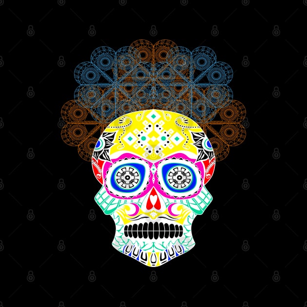 ñanduti night light ecopop skeleton catrina head in street graffiti style artsy by jorge_lebeau