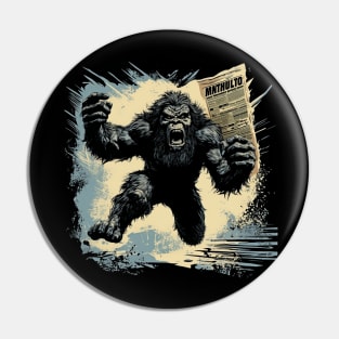 Bigfoot News Headline | Funny Retro Bigfoot Pin