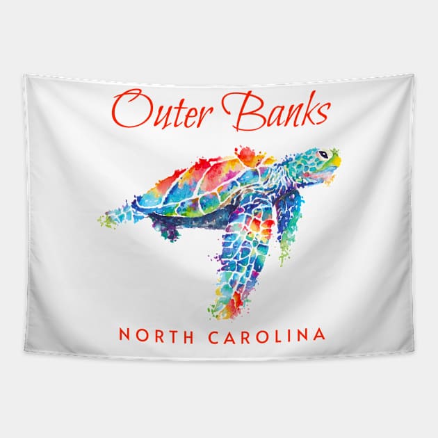 Outer Banks North Carolina Watercolor Sea Turtle Tapestry by grendelfly73