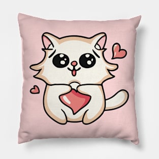 cute cat holding heart Pillow