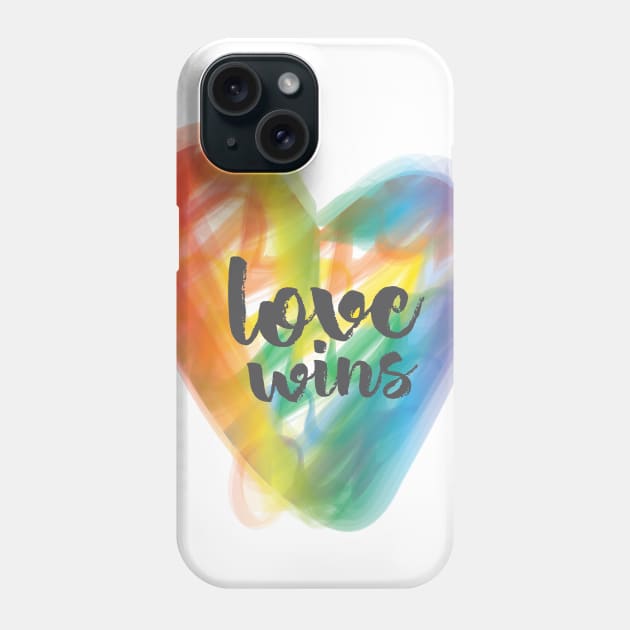 Rainbow Flag Love Wins Heart LGBT Quote Phone Case by mschubbybunny