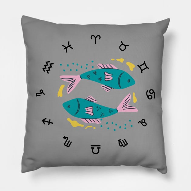 Pisces Zodiac Sign Pillow by Natalie C. Designs 