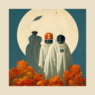 astronaut with moon backgroundastronauts celebrate halloween on mars T-Shirt