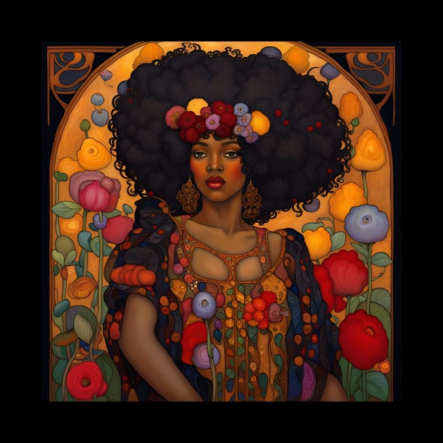 Beautiful Black Woman Woman with Flowers, Art Nouveau by LittleBean