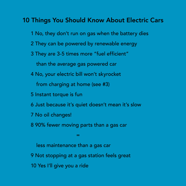 10 Things You Should Know About Electric Cars (Dark Text) by Fully Charged Tees