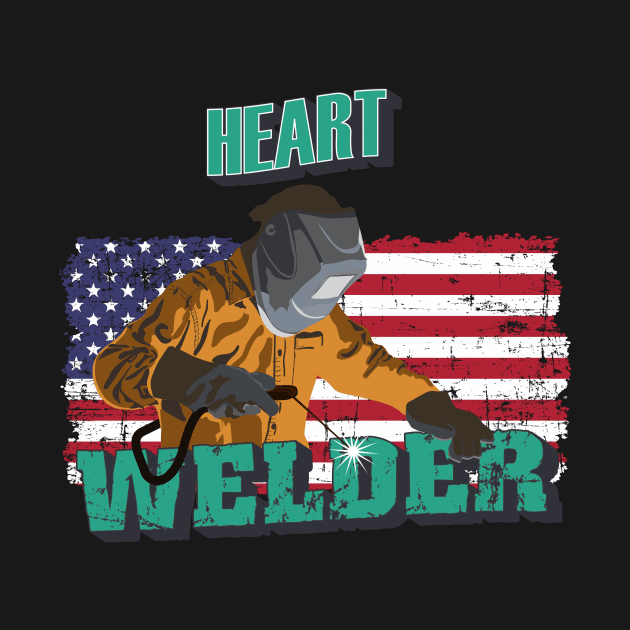 Heart welder US flag distressed welding man by HomeCoquette