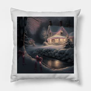 Christmas House in Pink Pillow