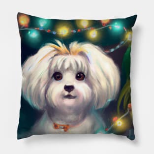 Cute Maltese Dog Drawing Pillow