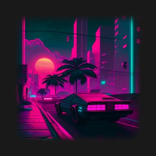 Synthwave Vaporwave Sunset Palm Trees 80s 90s Illustratio T-Shirt