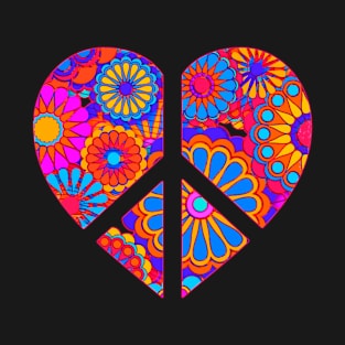 Colorful Bohemian Flower Peace Sign Heart T-Shirt