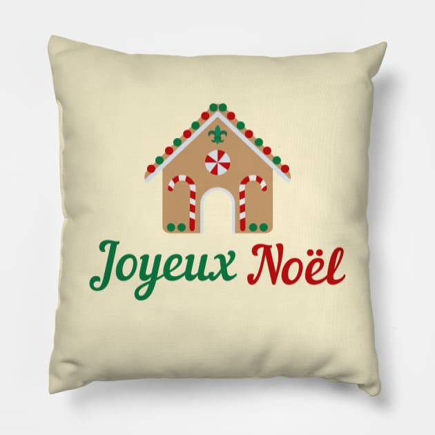 French Christmas Design Joyeux Noel Gingerbread House France Gift Pillow by InnerMagic