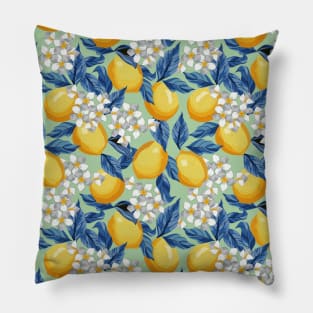 Lemons Pattern On Green Pillow