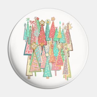 Vintage midcentury pink aqua Christmas trees snowy holiday. Pin