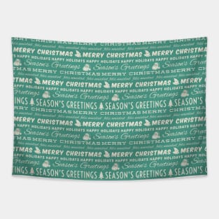 Retro Green and White Christmas Typography Pattern Tapestry