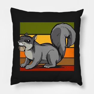 Retro Squirrel Illustration Pillow